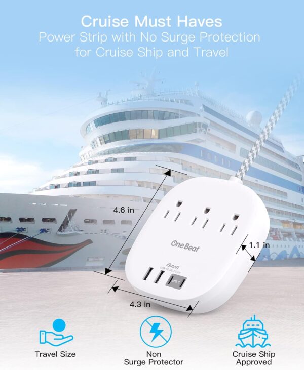 1746316679_71GMdFfx8tL._AC_SL1500_.jpg One Beat Flat Plug Power Strip, 5ft Flat Extension Cord, 3 Outlets 4 USB Ports (2 USB C) 22.5W/4.5A Desktop Charging Station Power Strip No Surge Protection, Cruise Ship Dorm Room Travel Essentials