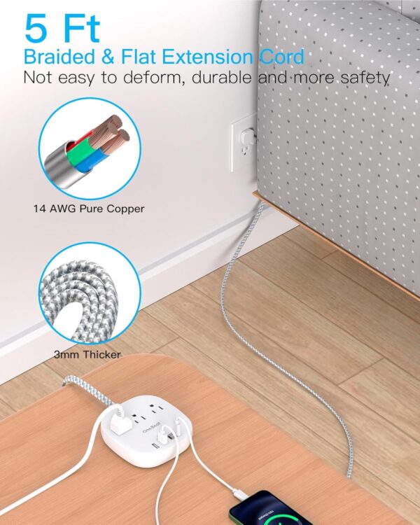 1746316681_71ZbFPxZhDL._AC_SL1500_.jpg One Beat Flat Plug Power Strip, 5ft Flat Extension Cord, 3 Outlets 4 USB Ports (2 USB C) 22.5W/4.5A Desktop Charging Station Power Strip No Surge Protection, Cruise Ship Dorm Room Travel Essentials