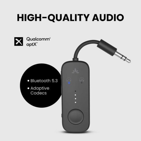 514-Dhd9IHL._AC_SL1024_.jpg Avantree Relay - Premium Airplane Bluetooth 5.3 Adapter, Supports 2 AirPods or Headphones with aptX Adaptive, 3.5mm AUX Jack Wireless Audio Transmitter for Planes, Airline, Travel, TV