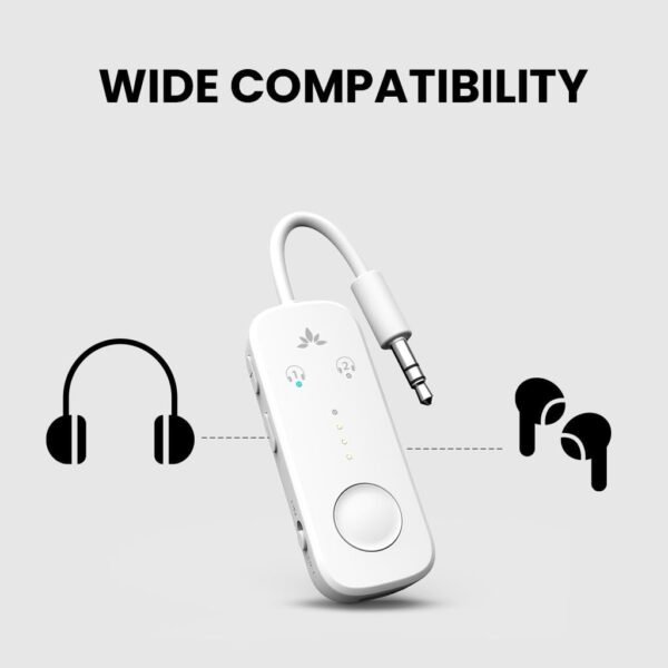 514OUah-vL._AC_SL1024_.jpg Avantree Relay - Premium Airplane Bluetooth 5.3 Adapter, Supports 2 AirPods or Headphones with aptX Adaptive, 3.5mm AUX Jack Wireless Audio Transmitter for Planes, Travel, TV (White)