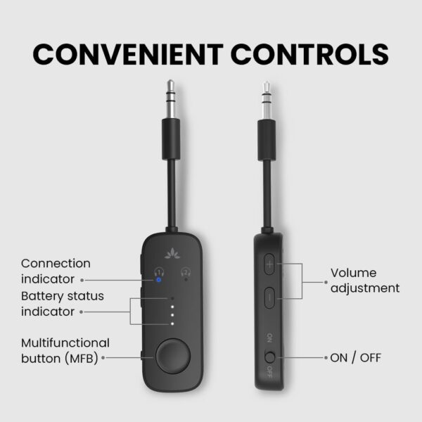 514vzNY9ooL._AC_SL1024_.jpg Avantree Relay - Premium Airplane Bluetooth 5.3 Adapter, Supports 2 AirPods or Headphones with aptX Adaptive, 3.5mm AUX Jack Wireless Audio Transmitter for Planes, Airline, Travel, TV
