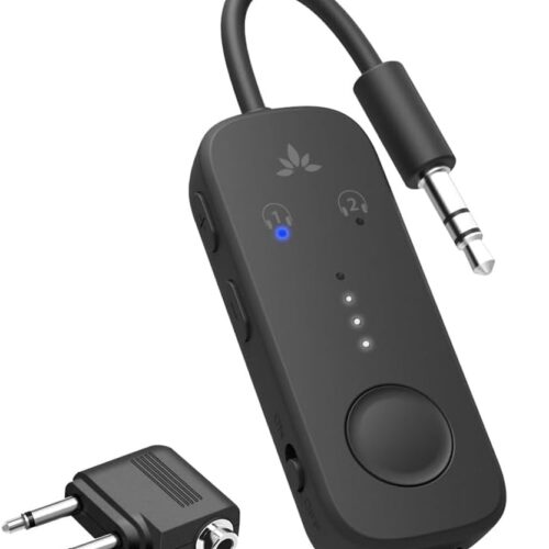 51AUBUCQxFL._AC_SL1024_.jpg Avantree Relay – Premium Airplane Bluetooth 5.3 Adapter, Supports 2 AirPods or Headphones with aptX Adaptive, 3.5mm AUX Jack Wireless Audio Transmitter for Planes, Airline, Travel, TV