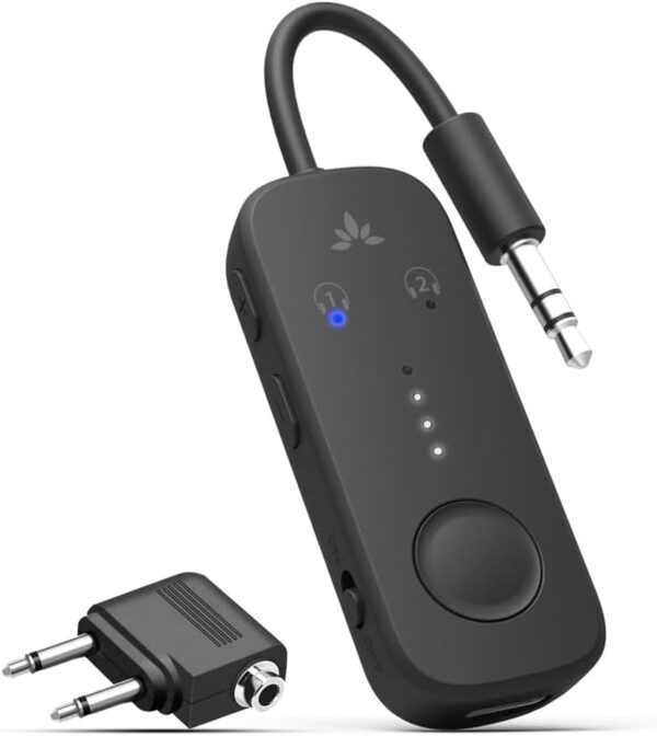 51AUBUCQxFL._AC_SL1024_.jpg Avantree Relay - Premium Airplane Bluetooth 5.3 Adapter, Supports 2 AirPods or Headphones with aptX Adaptive, 3.5mm AUX Jack Wireless Audio Transmitter for Planes, Airline, Travel, TV