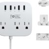 European Travel Plug Adapter, FOVAL EU UK US Power Strip with USB C and 4 USB Ports, 3 AC Outlets, Wall Mountable, 5ft Extension Cord, Compact for Travel, Cruise Ship, Home Office