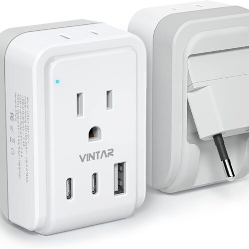 51HIGB4InSL._AC_SL1500_.jpg 1 Pack European Travel Plug Adapter, VINTAR Foldable International Power Plug with 2 AC Outlets 3 USB Ports(2 USB C), Type C Travel Essentials Charger for US to Most of Europe EU Italy Spain France