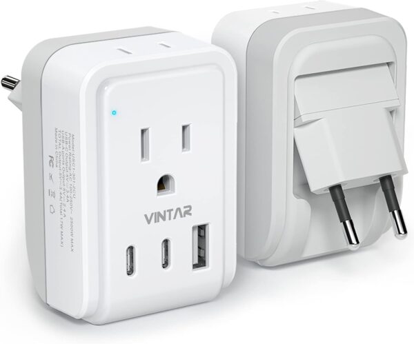 51HIGB4InSL._AC_SL1500_.jpg 1 Pack European Travel Plug Adapter, VINTAR Foldable International Power Plug with 2 AC Outlets 3 USB Ports(2 USB C), Type C Travel Essentials Charger for US to Most of Europe EU Italy Spain France