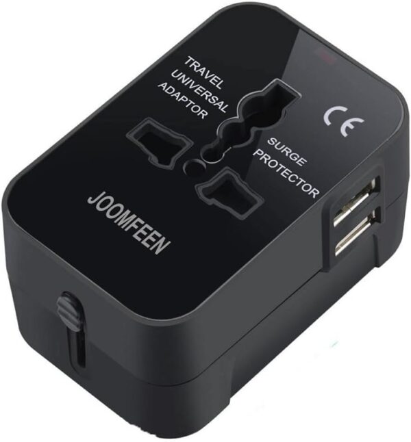 51LQT6qjMpL._AC_SL1000_.jpg Travel Adapter, JOOMFEEN Worldwide All in One Universal Power Wall Charger AC Power Plug Adapter with Dual USB Charging Ports for USA EU UK AUS Cell Phone Laptop (Black)
