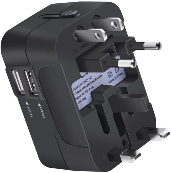 51gXooK50BL._AC_SL1000_.jpg Travel Adapter, JOOMFEEN Worldwide All in One Universal Power Wall Charger AC Power Plug Adapter with Dual USB Charging Ports for USA EU UK AUS Cell Phone Laptop (Black)