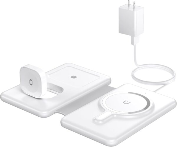 Magnetic Wireless Charger for iPhone: 3 in 1 Travel Charging Station for Apple Devices for iPhone 16 15 14 13 12 Pro Max Plus - Foldable Charging Pad for Apple Watch Series & Airpods 4 3 2 Pro