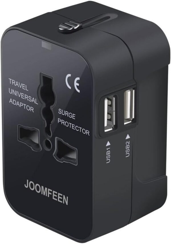 51j2xviK2bL._AC_SL1000_.jpg Travel Adapter, JOOMFEEN Worldwide All in One Universal Power Wall Charger AC Power Plug Adapter with Dual USB Charging Ports for USA EU UK AUS Cell Phone Laptop (Black)