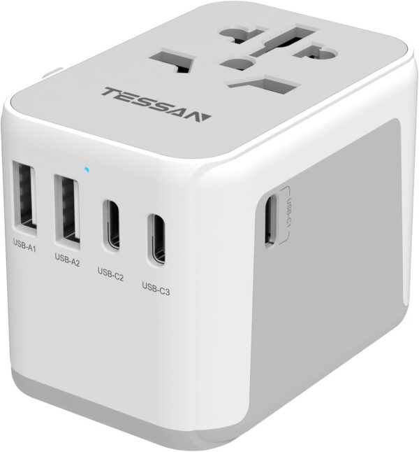 51xfgt2jIcL._AC_SL1500_.jpg TESSAN Universal Travel Adapter, International Power Adapter 5.6A 28W 3 USB C 2 USB A Ports, Travel Worldwide Plug Adaptor, Outlet Wall Charger for Europe UK EU AUS (Type C/G/A/I)