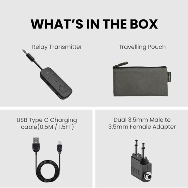 51ztxvESX-L._AC_SL1024_.jpg Avantree Relay - Premium Airplane Bluetooth 5.3 Adapter, Supports 2 AirPods or Headphones with aptX Adaptive, 3.5mm AUX Jack Wireless Audio Transmitter for Planes, Airline, Travel, TV