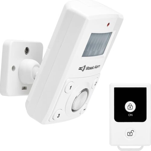 61-HMvBJUKL._AC_SL1500_.jpg 135dB Remote Motion Sensor Alarm Loud Sound for Garage, Shed. Portable Battery Operated Keypad Alert for Travel, Camp. Freestanding Indoor Home Security Motion Detecting Siren. Cordless or USB Power
