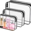 3 Pack Clear Toiletry Bag, TSA Approved Makeup Pouch Water Resistant Portable Travel Organizer, Carry On PVC Cosmetic for Airport Airline Complian