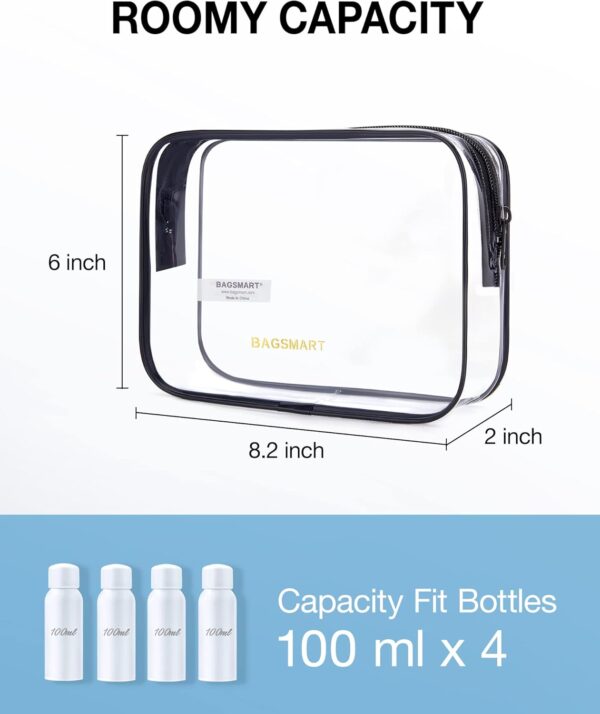 611SWzLS2IL._AC_SL1500_.jpg BAGSMART Clear Toiletry Bag, 2 Packs TSA Approved Water resistant Quart Size Travel Organizer, Airport Airline Travel Essential Carry On Makeup Cosmetic Bags for Women, Black