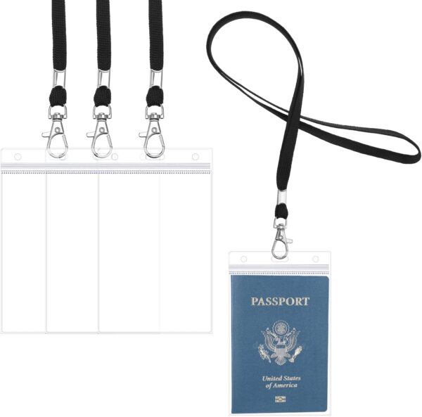 611uFldVdCL._AC_SL1500_.jpg 3 Pack 4x6inch Extra Large Passport Holders ID Badge PVC Card Holder with Black Lanyards, Clear Passport Cover Waterproof Lanyard Card Holder Passport Sleeve Protector for Cruise Credit Card Ticket