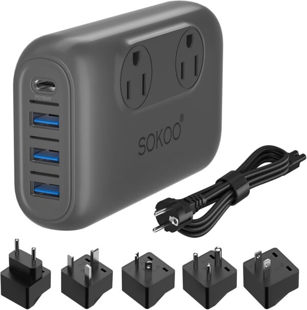 612AKAoQh8L._AC_SL1500_.jpg SOKOO 230-Watt Step Down 100-220V to 110V Voltage Converter, International Power Converter/Travel Adapter- Use for EU/UK/AU/US/India More Than 150 Countries, USB Quick Charger 3.0 Grey