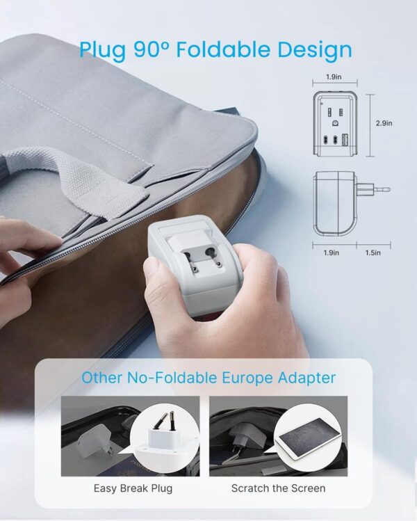 612ZlmJAZCL._AC_SL1498_.jpg 1 Pack European Travel Plug Adapter, VINTAR Foldable International Power Plug with 2 AC Outlets 3 USB Ports(2 USB C), Type C Travel Essentials Charger for US to Most of Europe EU Italy Spain France