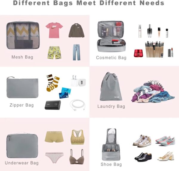 BAGAIL 8 Set Packing Cubes Luggage Packing Organizers for Travel Accessories-Pewter Color