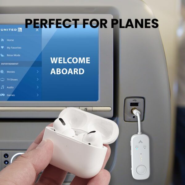Avantree Relay - Premium Airplane Bluetooth 5.3 Adapter, Supports 2 AirPods or Headphones with aptX Adaptive, 3.5mm AUX Jack Wireless Audio Transmitter for Planes, Travel, TV (White)