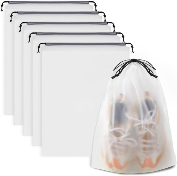 616K24VmkL._AC_SL1500_.jpg Clear Shoe Bags for Travel 5 PCS, 15.7" x 11.8" Travel Shoe Bags for Packing, Waterproof Drawstring Travel Shoe Storage Bag, Travel Essentials for Men and Women