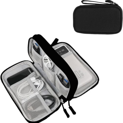 616olP8mkL._AC_SL1000_.jpg NIMOSA Portable Cable Organizer Travel Cable Organizer Pouch Electronic Accessories Carry Case Waterproof Power Protection USB Hard Disk Box Storage Bag for Cord, Charger, Phone, Earphone Black