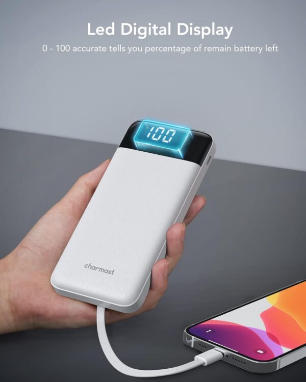 Portable Charger with Built in Cables, Portable Charger with Cords Wires Slim 10000mAh Travel Battery Pack 6 Outputs 3 Inputs 3A Fast Charging Power Bank for Samsung Google Pixel LG Moto iPhone iPad
