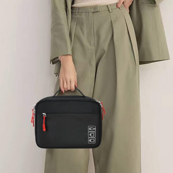 MIRLEWAIY Travel Charger Cable Organizer Portable Electronics Accessories Carrying Bag Waterproof Cord Storage Case Double Layer for Hard Drives, Phone, USB, SD Card, Black