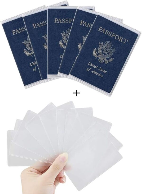 Owfeel 5pcs Frosted Plastic Passport Cover Passport Protector+10pcs Clear Plastic ID Credit Card Holder