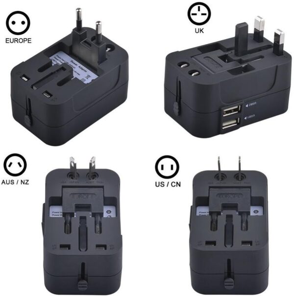 61GEKdzWt2L._AC_SL1000_.jpg Travel Adapter, JOOMFEEN Worldwide All in One Universal Power Wall Charger AC Power Plug Adapter with Dual USB Charging Ports for USA EU UK AUS Cell Phone Laptop (Black)