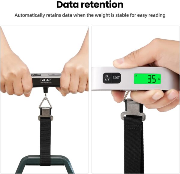 BAGAIL Digital Luggage Scale, 110lbs Hanging Baggage Scale with Backlit LCD Display, Portable Suitcase Weighing Scale, Travel Luggage Weight Scale with Hook, Strong Straps for Travelers