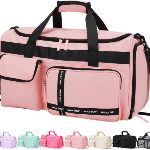 MAXTOP Gym Bag for Women Travel Duffle Carry On Tote Weekender Bag Large Capacity Pink Overnight Bag With Shoe Compartment Gym Tote with Dry and Wet Separation