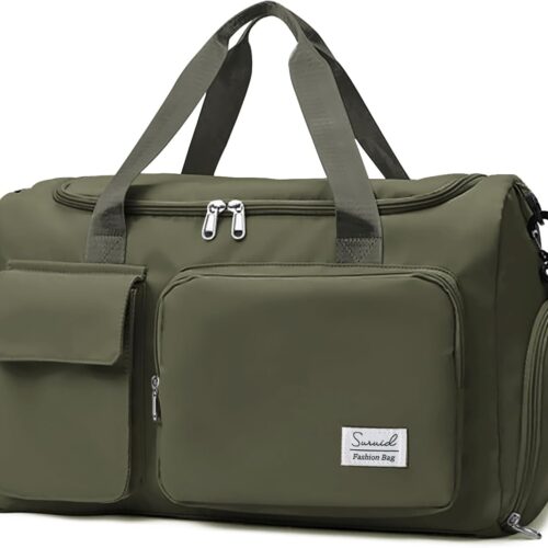 Travel Duffel Bag with Shoes Compartment Sports Gym Bag with Dry Wet Separated Pocket for Men and Women, Overnight Bag Weekender Bag Training Handbag Yoga Bag – Olive Green