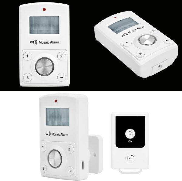 61O78WbXuyL._AC_SL1500_.jpg 135dB Remote Motion Sensor Alarm Loud Sound for Garage, Shed. Portable Battery Operated Keypad Alert for Travel, Camp. Freestanding Indoor Home Security Motion Detecting Siren. Cordless or USB Power