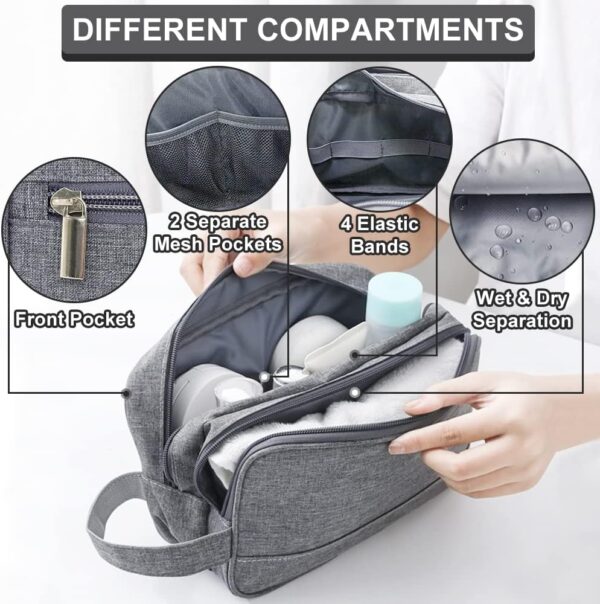 Travel Toiletry Bag for Men Hanging Dopp Kit Waterproof Shaving Bag Dry and Wet Dry Wet Separate Men Accessories Travel Pouch (B-Grey)