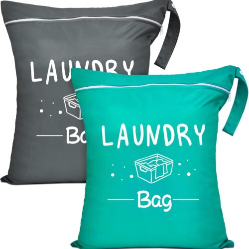 61QSTh0NZEL._AC_SL1500_.jpg 2 Pcs Large Travel Laundry Bags – Waterproof Wet/Dry, Washable, Drawstring, Bathing Suit, Workout, Gym Clothes, Swimming, Yoga – Green, Grey