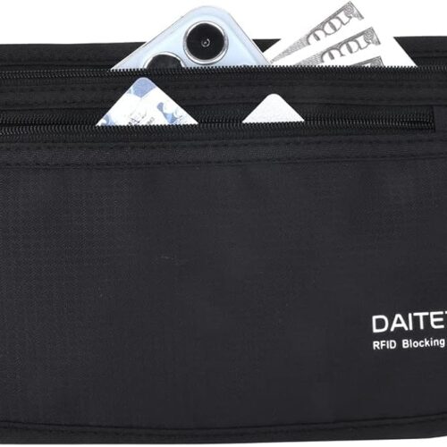 61Qe0mkTWlL._AC_SL1500_.jpg DAITET Money Belt – Passport Holder Secure Hidden Travel Wallet with RFID Blocking, Undercover Fanny Pack (Black)