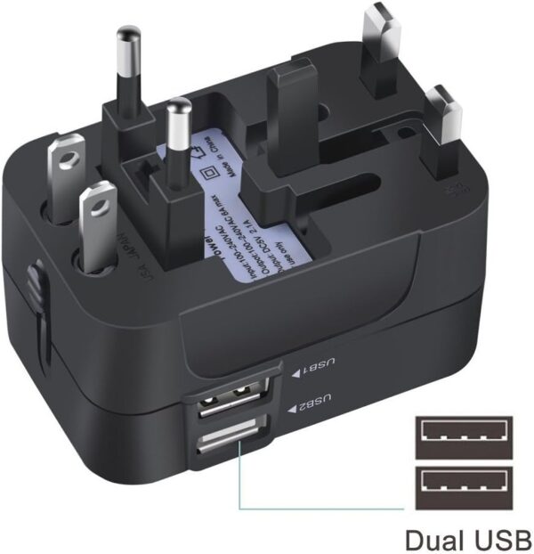 61QxWWAkL7L._AC_SL1000_.jpg Travel Adapter, JOOMFEEN Worldwide All in One Universal Power Wall Charger AC Power Plug Adapter with Dual USB Charging Ports for USA EU UK AUS Cell Phone Laptop (Black)