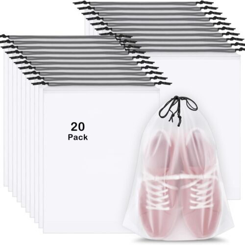 61S4QEHVHlL._AC_SL1500_-1.jpg 20 Pack Shoe Bags for Travel, 15.7″ x 11.8″ Clear Travel Shoe Bags for Packing, Large Waterproof Portable Drawstring Travel Shoe Storage Bag Travel Essentials Women for and Men