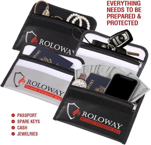 61SfR91ulRL._AC_SL1000_.jpg ROLOWAY Small Fireproof Bag (5 x 8 inches), Non-itchy Fireproof Money Bag for Cash, Valuables, Passport, Currency & Keys (2-Pack)