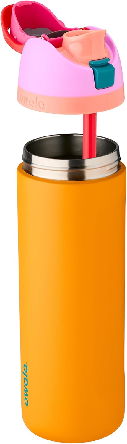 61Tdrpo8LGL._AC_SL1500_.jpg FreeSip Insulated Stainless Steel Water Bottle with Straw for Sports and Travel, BPA-Free, 24-oz, Orchid/Orange (Tropical)