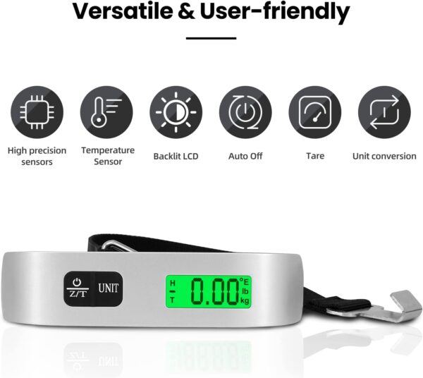 BAGAIL Digital Luggage Scale, 110lbs Hanging Baggage Scale with Backlit LCD Display, Portable Suitcase Weighing Scale, Travel Luggage Weight Scale with Hook, Strong Straps for Travelers
