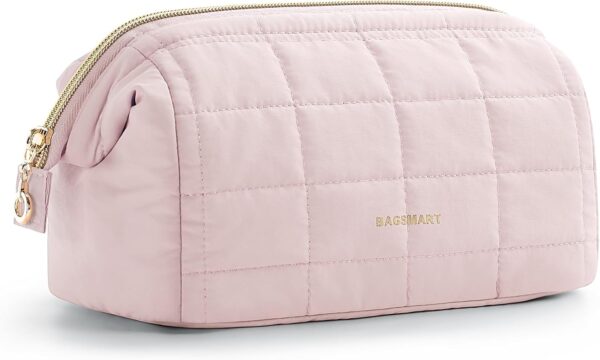 61V62fQYjL._AC_SL1500_.jpg BAGSMART Makeup Bag Travel Toiletry Bag, Puffy Padded Make Up Bags for Women Makeup Organizer Case, Wide-open Pouch Purse Travel Essentials Toiletries Accessories Brushes, Pink