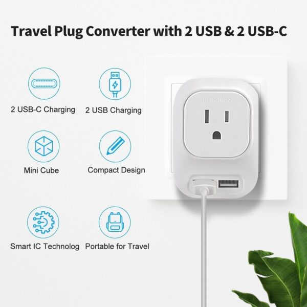 Mapambo Upgraded 220V to 110V Voltage Converter US to Europe Converter for European Travel Plug Adapter with 2 USB Port 2 USB C International Power Adapter for US to France Germany (Grey)