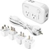 FOVAL Power Step Down 220V to 110V Travel Voltage Converter International Power Adapter for Hair Straightener/Curling Iron with 4-Port USB Charging US/UK/AU/IT/EU Universal Plug Adapter White