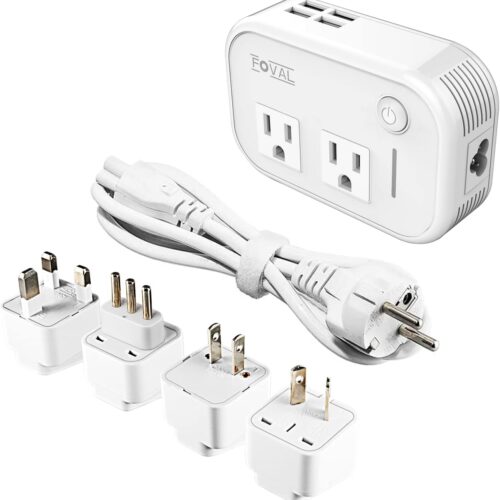 61W-AOPVnxL._AC_SL1500_.jpg FOVAL Power Step Down 220V to 110V Travel Voltage Converter International Power Adapter for Hair Straightener/Curling Iron with 4-Port USB Charging US/UK/AU/IT/EU Universal Plug Adapter White