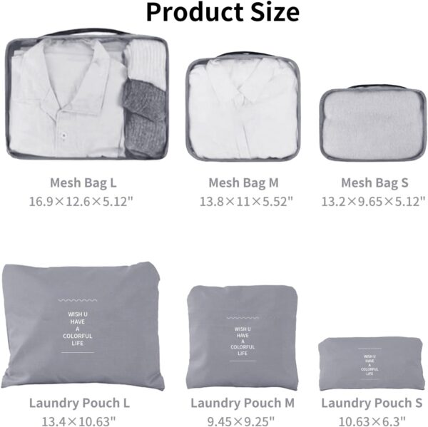 61W3jgGHnIL._AC_SL1500_.jpg Travel Packing Cubes 6 Set, Lightweight Luggage Organizers, Essential Accessories for Clothes Shoes Electronics Cosmetics Toiletries(Grey)