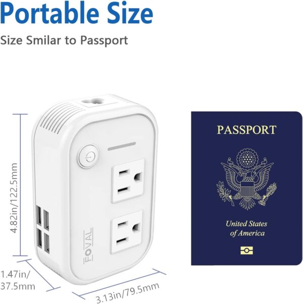 FOVAL Power Step Down 220V to 110V Travel Voltage Converter International Power Adapter for Hair Straightener/Curling Iron with 4-Port USB Charging US/UK/AU/IT/EU Universal Plug Adapter White