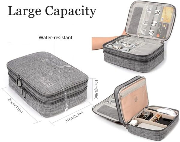 HCFGS Travel Electronics Organizer,Travel Cord Organizer Case,Tech Storage Bag Extra Large 3-Layers Universal Carry Cable Storage Bag for Phone, Cord, iPad (Grey)