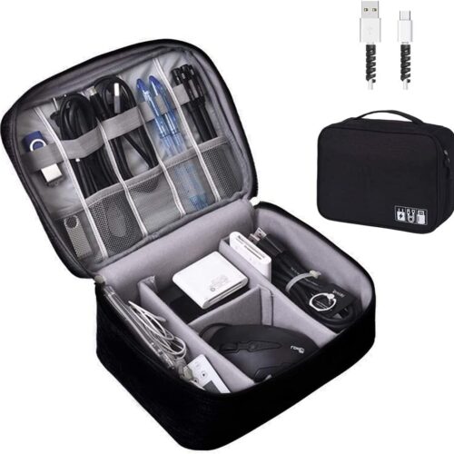 Electronics Organizer, OrgaWise Electronic Accessories Bag Travel Cable Organizer Three-Layer for iPad Mini, Kindle, Hard Drives, Cables, Chargers